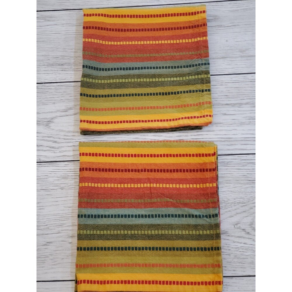 Pier 1 Imports 100% Cotton Multicolor Stripe Cloth Napkins (2) 19" Square